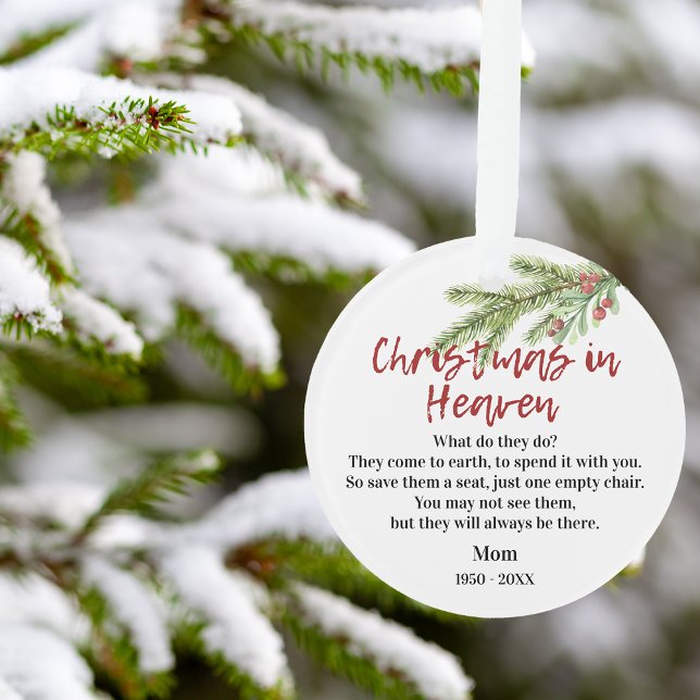 Weihnachten im Paradies Gedicht Erinnerung Winterg Ornament (Christmas In Heaven Poem Memorial Winter Greenery Ornament)