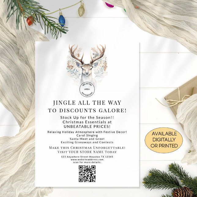 Weihnachten im Reindeer Store bietet QR-Druckkarte Einladung (Store promotions card - available digitally or printed)