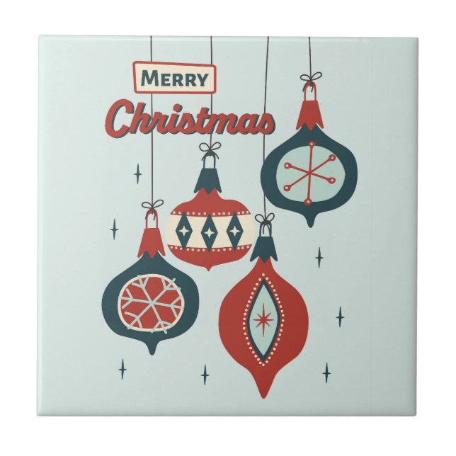 Weihnachten im Retro-Atomstil Fliese (Vorderseite)