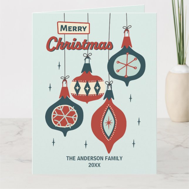 Weihnachten im Retro-Atomstil Karte (Vorderseite)