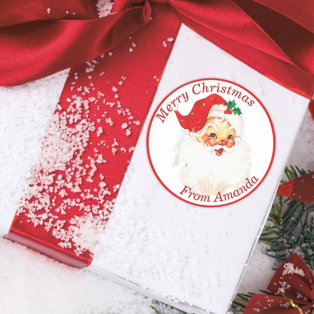 Weihnachten im Retro Santa Claus Custom 1950 Vinta Runder Aufkleber (1950s Vintage Retro Santa Claus Custom Christmas Classic Round Sticker)