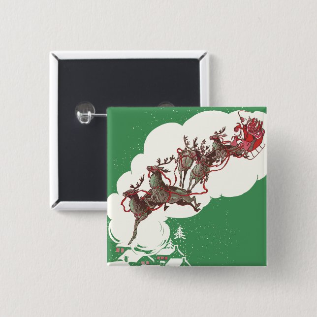Weihnachten im Retro Santa Claus Sleigh Button (Vorne & Hinten)