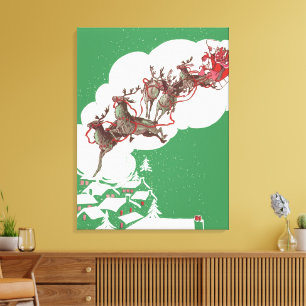 Weihnachten im Retro Santa Claus Sleigh Leinwanddruck