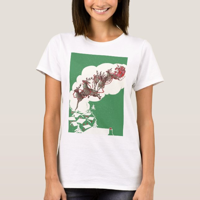 Weihnachten im Retro Santa Claus Sleigh T-Shirt (Vorderseite)
