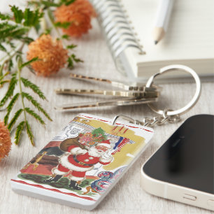 Weihnachten im Retro-Stil, fröhlicher Weihnachtsma Schlüsselanhänger