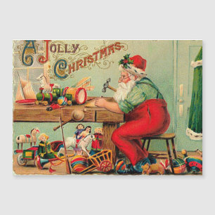 Weihnachten im Retro-Stil in Santas Werkstatt Magnetkarte
