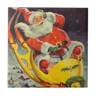 Weihnachten im Retro-Stil, Santa Claus in einem Ra Fliese