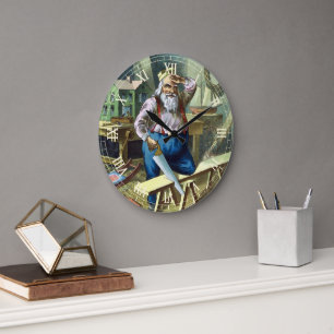 Weihnachten im Retro-Stil, Weihnachtsmann baut Spi Große Wanduhr