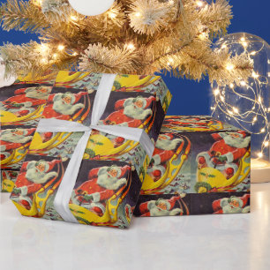 Weihnachten im Retro-Stil, Weihnachtsmann in einem Geschenkpapier