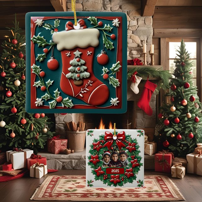 Weihnachten im Roten Strumpf individuell anpassbar Keramikornament (Von Creator hochgeladen)