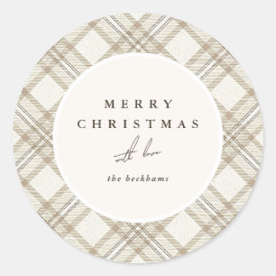 Weihnachten im sanften Beige-Gingham Runder Aufkleber