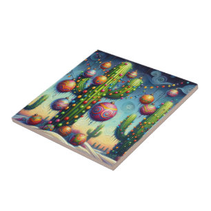 Weihnachten im Südwesten der Wüste Saguaro Fliese