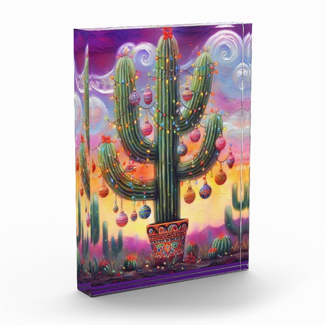 Weihnachten im Südwesten der Wüste Saguaro Fotoblock (Links)