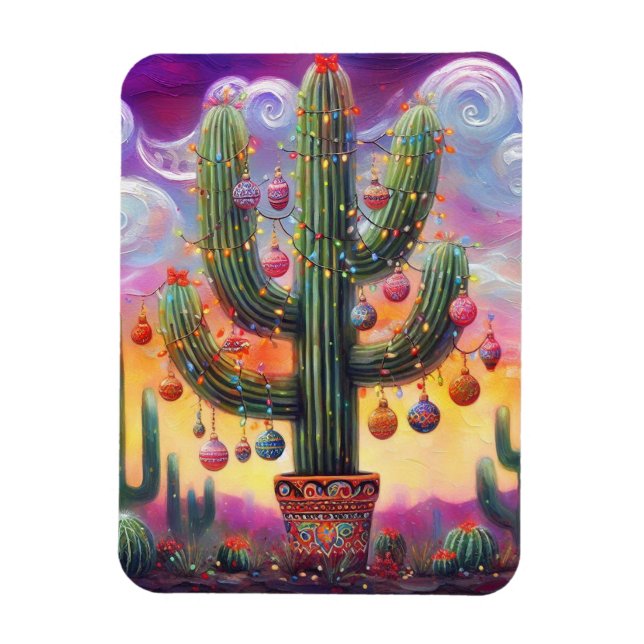 Weihnachten im Südwesten der Wüste Saguaro Magnet (Vertikal)
