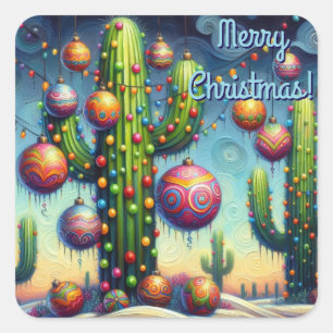 Weihnachten im Südwesten der Wüste Saguaro Quadratischer Aufkleber