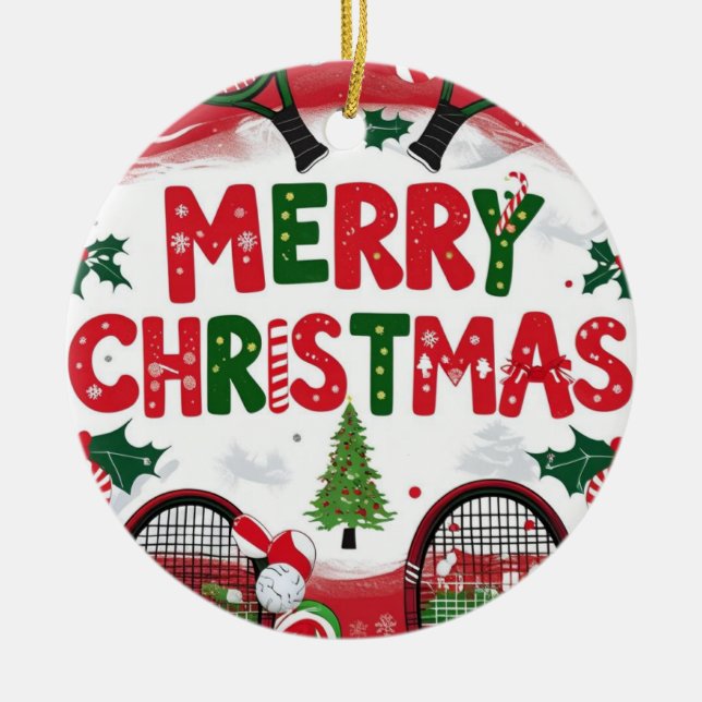 Weihnachten im Tennis für den Spieler Keramik Ornament (Vorne)
