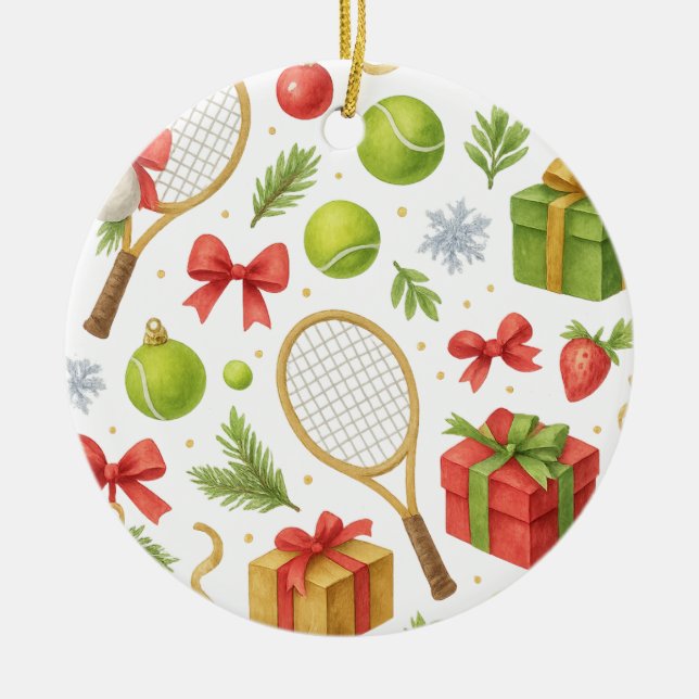 Weihnachten im Tennis Keramik Ornament (Vorne)