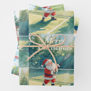 Weihnachten im Tennis mit dem Weihnachtsmann auf d Geschenkpapier Set