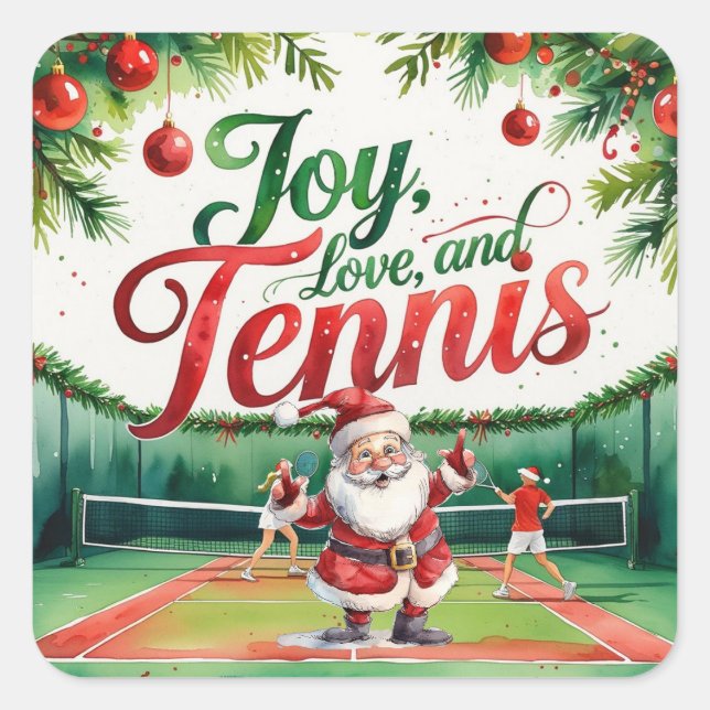 Weihnachten im Tennis mit dem Weihnachtsmann auf d Quadratischer Aufkleber (Vorderseite)