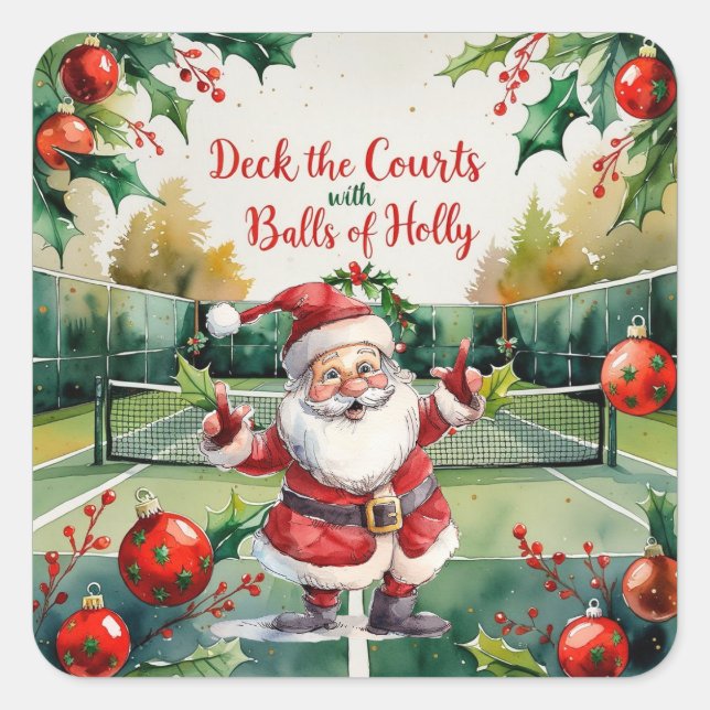 Weihnachten im Tennis mit dem Weihnachtsmann auf d Quadratischer Aufkleber (Vorderseite)