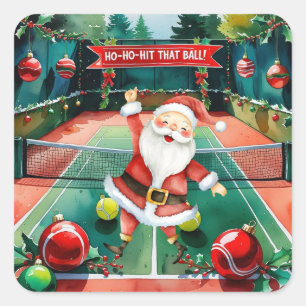 Weihnachten im Tennis mit dem Weihnachtsmann auf d Quadratischer Aufkleber