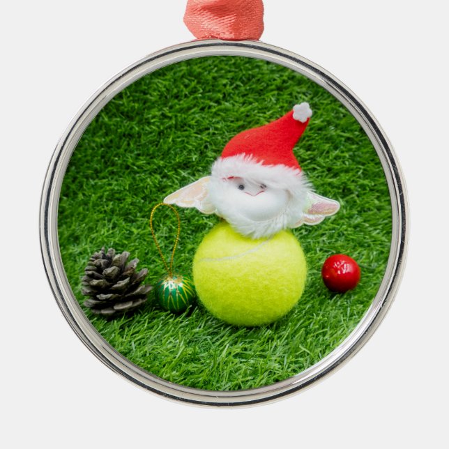 Weihnachten im Tennis mit dem Weihnachtsmann und T Ornament Aus Metall (Vorne)