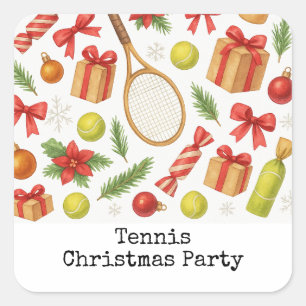Weihnachten im Tennis mit Geschenken Quadratischer Aufkleber