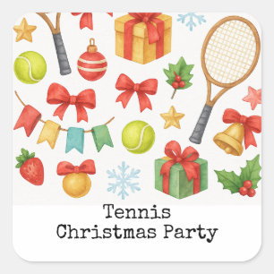 Weihnachten im Tennis mit Geschenken Quadratischer Aufkleber