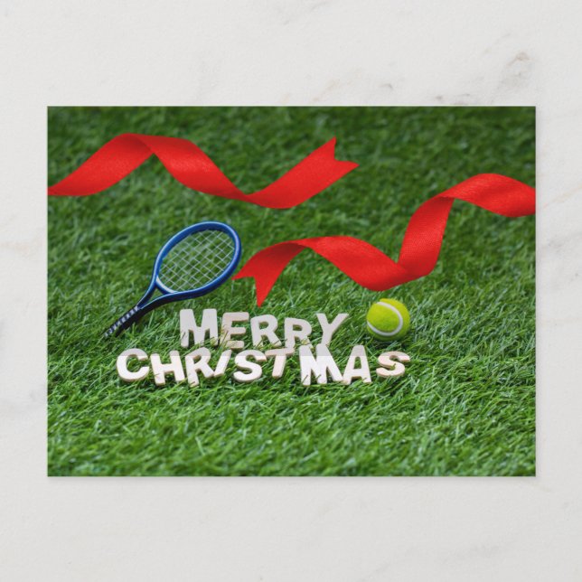 Weihnachten im Tennis mit Schläger und Ball auf Gr Postkarte (Vorderseite)
