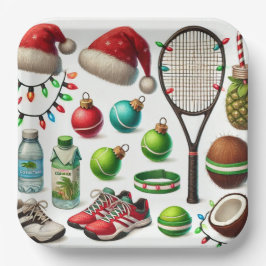 Weihnachten im Tennis mit Schläger und Ball Pappteller