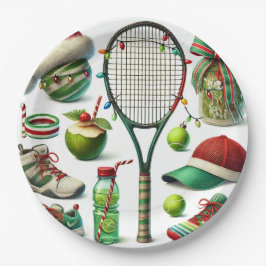 Weihnachten im Tennis mit Schläger und Ball Pappteller
