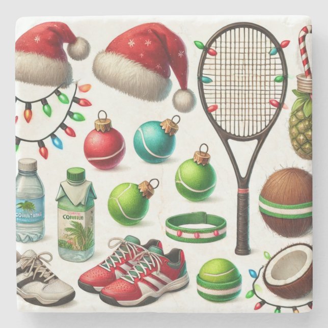 Weihnachten im Tennis mit Schlägerei und Weihnacht Steinuntersetzer (Vorderseite)