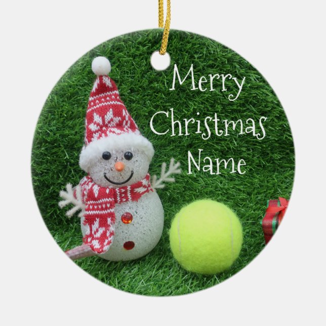 Weihnachten im Tennis mit Snowman und dem Weihnach Keramik Ornament (Vorne)