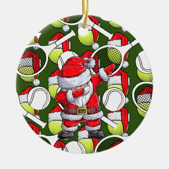 Weihnachten im Tennis mit Weihnachtsmann und Schlä Keramik Ornament (Vorne)
