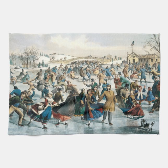 Weihnachten im viktorianischen Central Park Currie Geschirrtuch (Horizontal)