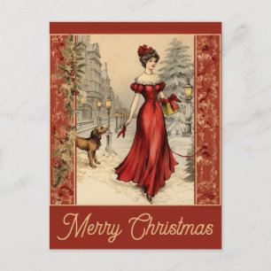 Weihnachten im viktorianischen Stil - Frau mit Hun Postkarte