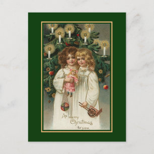 Weihnachten im viktorianischen Stil mit Kindern Postkarte