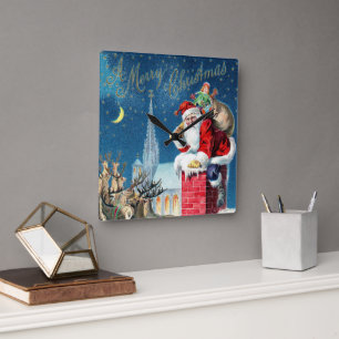 Weihnachten im viktorianischen Stil: Santa Claus a Quadratische Wanduhr