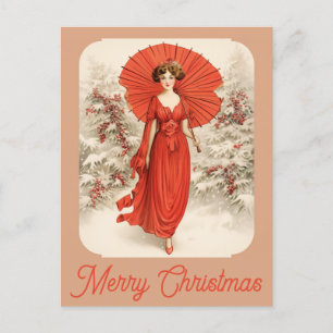 Weihnachten im Vintage-Look: Viktorianische Frau i Postkarte