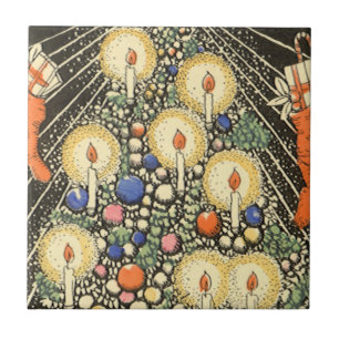 Weihnachten im Vintage-Stil, Baum mit Kerzen und e Fliese