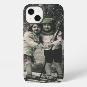 Weihnachten im Vintage-Stil, beste Freunde auf Ski iPhone 13 Hülle