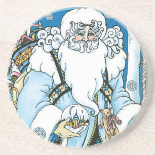Weihnachten im Vintage-Stil, blauer Weihnachtsmann Getränkeuntersetzer