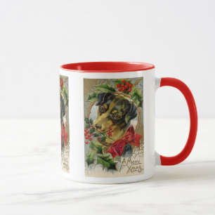 Weihnachten im Vintage-Stil, Dachshund-Welpe mit S Tasse