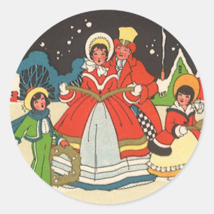 Weihnachten im Vintage-Stil, eine Familie singt We Runder Aufkleber