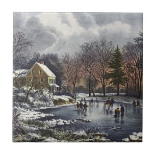 Weihnachten im Vintage-Stil, Eisläufer auf einem T Fliese