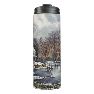 Weihnachten im Vintage-Stil, Eisläufer auf einem T Thermosbecher