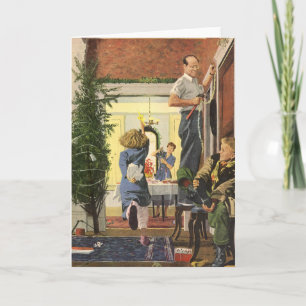 Weihnachten im Vintage-Stil, Familie beim Schmücke