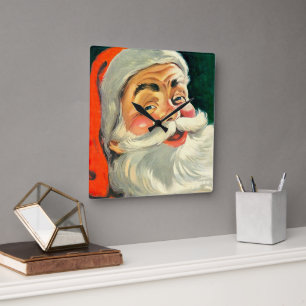 Weihnachten im Vintage-Stil, fröhlicher Retro-Weih Quadratische Wanduhr