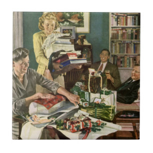 Weihnachten im Vintage-Stil, glückliche Familie be Fliese