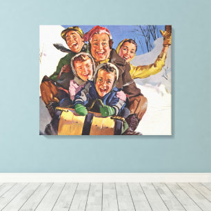 Weihnachten im Vintage-Stil, glückliche Familie be Leinwanddruck
